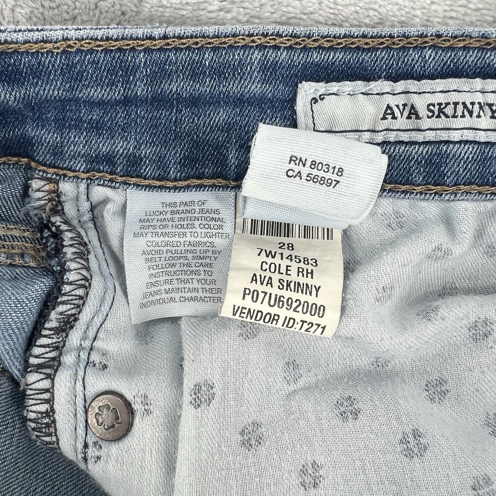 Lucky Brand Ava Skinny Jeans Women 28 Blue Mid Rise Stretch Raw Hem Denim - Picture 7 of 10